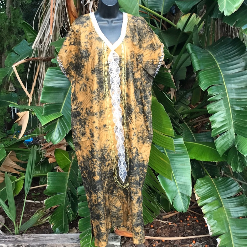 Tie dye and embroidered caftan